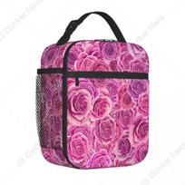 Roses Floral Lunch Bag Pink Flowers lunch Box For Child Fun Custom Tote Food Bags Oxford Portable Cooler Bag One Size