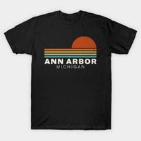 Asian Size Men Black Print T-shirt Vintage Ann Arbor Michigan Retro Sunset Souvenir No-Cut Print Cotton Tshirt 4XL juoda