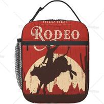 Rodeo Cowboy Riding Bull At Sunset Image Insulated Lunch Bag Reusable Western Style Lunch Box Cooler Bag for Men Women Work Trip One Size