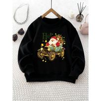 Kids Crewneck Sweatshirt, Santa Claus Driving Vintage Car Print Soft Casual Long Sleeve Top 110 juoda
