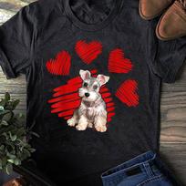 Schnauzer Valentine T-Shirt: Dog Paws Heart - Gift for Dog Lovers S