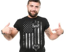 American Flag Barbell Shirt: USA Gym Workout T-Shirt M