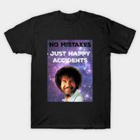 Asian Size Men Black Print T-shirt No Mistakes Just Happy Accidents No-Cut Print Cotton Tshirt S juoda