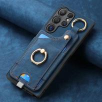 Ring Holder Phone Case for Samsung Galaxy S24 FE S26 S25 S23 S22 Ultra A17 A07 A57 A37 A36 A56 Magnetic Wallet Card Slot Cover Galaxy A55 mėlyna