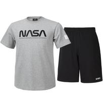 Nasa Unisex Cotton Blend Training T-Shirt + Knee-Length Cotton Shorts Set [Light Melange + Black] 110