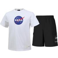 Nasa Unisex Cotton Blend Training Short Sleeve T-Shirt + Woven Knee-Length Shorts Set [White + Black] 105