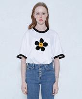 Graver [Unisex] Big Flower Dot Ringer Short Sleeve T-Shirt_White White/S