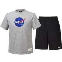 Nasa Unisex Cotton Blend Training T-Shirt + Knee-Length Cotton Shorts Set [Light Melange + Black] 110