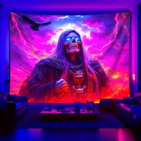 Dark Night Grim Reaper Tapestry Skeleton Lightning Storm Living Room Electronic Music Party Gothic Decorative Art Wall 100X70CM