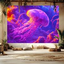 1 piece Lavender Jellyfish Nebula Background with Golden Arches-Colorful Galaxy Space Theme Tapestry Party Decor 100X70CM