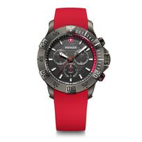 WENGER SEAFORCE CHRONO Quartz Analog Stainless Steel Case Black Ice Red Silicone 200m Water Gift Black Men's Watch, (316L), Dial, Strap, Resistant,
