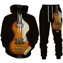 Vyriškos juokingos gitaros meninės 3D spaudos gobtuvai/kelnės/kostiumas Harajuku senovinis poros sportinio kostiumo komplektas Asmenybės hiphopo gatvės apranga S balta