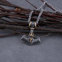 Viking Thor's Hammer Odin Rune Necklace Men's Stainless Steel Hip Hop Biker Mixed Gold Color Amulet Pendant Jewelry Gift
