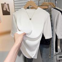 Women's Summer Simple Bottoming T-shirt Lady Solid Slim Sweet Short Sleeve Tops 2XL balta