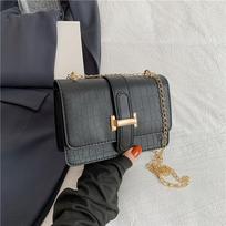 Shoulder bag women's messenger bag retro stone pattern embossed solid color small square bag chain high value new versatile juoda