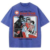 The Treating Doctor Design Washed T-Shirt Mens Summer Tee Shirts Cotton Comfortable Top Unisex Multicolor Soft Clothes S black