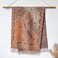 Etninio stiliaus žakardinis kašmyro gėlės kelioninis šalikas moterims žakardinis kutuotas šalikas pastorintas ypač ilgas pelerinas šalis 200x65cm oranžinė