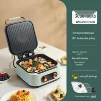 Multifunctional Double-Sided Electric Crepe Maker and Griddle Pan for Pancakes and Breakfast with Barbecue Plate Feature. šviesiai žalios spalvos