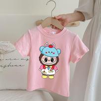 Labubu Children's Pink T-shirt Cartoon Anime Summer Short Sleeved Girl Fashion Cute Top 100 white