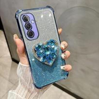 Phone Case for Xiaomi POCO X7 Pro M7 F7 X6 X5 F5 F6 M6 Pro C85 C65 C75 C71 Glitter Diamond Heart Shockproof Bracket Case Cover Poco M7 4G mėlyna