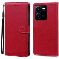 For Vivo Y22s Case Wallet Leather Book Cover For Vivo Y22S Case Flip Stand Back Cover For Vivo Y22S Case Soft Silicone Fundas For Vivo Y22S tamsiai raudona spalva