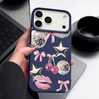Cherry Bowknots Lips Disco Ball Pattern Case For iPhone 17 Pro Max iPhone 16 Pro Max 15 14 13 12 11 16E Air Luxury Leather Texture Silicone Cover iPhone 16 Pro