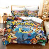 Anime Pikachu antklodės užvalkalų komplektai Miegamojo patalynė Berniukams Vaikams Paaugliams Mergaitėms Pokemon antklodės užvalkalas Pagalvių užvalkalai Kalėdinė dovana EU Single(135*200cm)3pcs