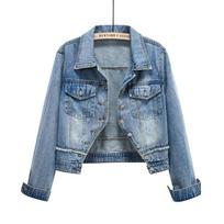 Trendy Women's Spring/Autumn Retro Slimming Hong Kong Style Washed Denim Jacket 3XL mėlyna
