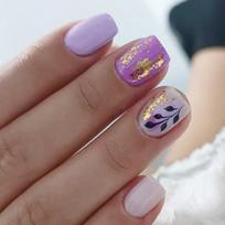 Glitters Press On Nail 24Pcs Purple Gold Foil Short False Nail NoGlue Required ABS Nail Tips 1