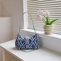 Women'S Shoulder Bag With Chain Denim Bag Raw Edge Diamond Pattern Premium Durable Quality Useful Practical Reliable