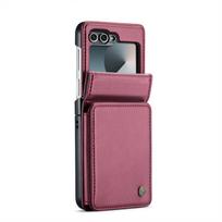 Leather Wallet Cards Solt Holder Case for Samsung Galaxy Z Flip 7 6 5 7fe 5G Flip6 Purse Pocket Bag RFID Multifunctional Cover For Samsung Z Flip 7 raudona