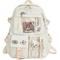 Aesthetic School Bags With Kawaii Pin And Cute Accessories Kawaii Backpack For Teen Dirls (white)