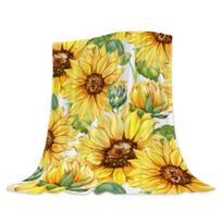 Spring Summer Flowers Blanket Soft Cozy Flannel Floral Nap Blanket Washable Daisy Sunflower Throw Blanket for Bed Couch Sofa Farmhouse Decor XS