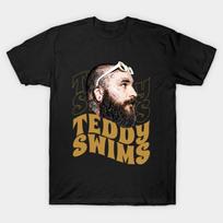 Men Black Print T-shirt Teddy-Swims No-Cut Transfer Paper Print Cotton Tshirt 3XL juoda