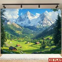 2D Alpų kalnų kaimo gobelenas Miegamojo svetainės sienų dekoras 47.2x31.5inch/120*80cm