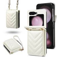 Luxury V-shaped Quilted Leather Crossbody Phone Bag for Motorol Razr 40 60 Ultra 2025 Card Holder Wallet Case with Adjustable Motorola Razr 40 Ultra balta