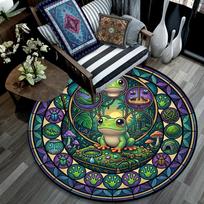 Frog Nature Mandala Round Area Rug Under Office Chairs Bedroom Living Room Home Decor 80cm x 80cm