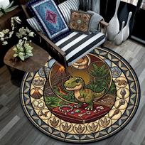 Dinosaur Kingdom Glass Round Area Rug Under Office Chairs Bedroom Living Room Home Decor 80cm x 80cm