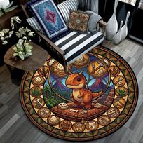 Dinosaur Fossil Glass Round Area Rug Under Office Chairs Bedroom Living Room Home Decor 80cm x 80cm