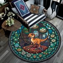 Dinosaur Glass Window Round Area Rug Under Office Chairs Bedroom Living Room Home Decor 80cm x 80cm