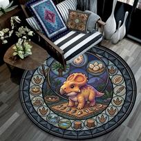 Dinosaur Glass Art Round Area Rug Under Office Chairs Bedroom Living Room Home Decor 80cm x 80cm