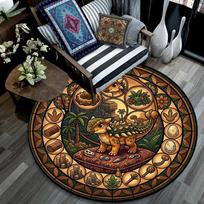 Prehistoric Glass Round Area Rug Under Office Chairs Bedroom Living Room Home Decor 80cm x 80cm