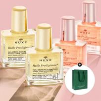 [Trial] Nuxe Huile Prodigieuse Mini Oil 10ml x 2 Types (Dry/Floral) + Clamp Pink Pouch Floral + Floral