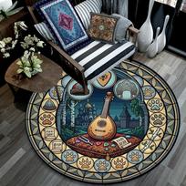 Music Culture Mandolin Round Area Rug Under Office Chairs Bedroom Living Room Home Decor 80cm x 80cm