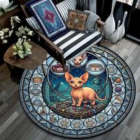 Glass Sphynx Majesty Round Area Rug Under Office Chairs Bedroom Living Room Home Decor 80cm x 80cm