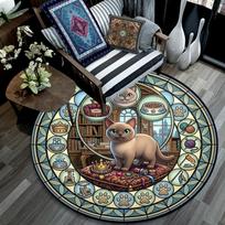 Royal Cat Kingdom Round Area Rug Under Office Chairs Bedroom Living Room Home Decor 80cm x 80cm