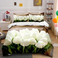 White tulips with leaves. Bedding sets Duvet cover sets Duvet covers Pillowcases(1*Duvet Cover 2*Pillowcases without duvet insert) 135x200cm