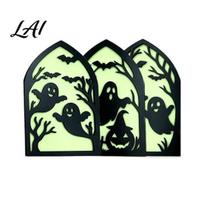 Halloween Desktop Spire Arch Wooden Screen Ornaments Glow in The Dark Gothic Durable Table Decor Decor No Assembly Atmosphere Supplies for A