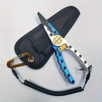 1 vnt. Mini aliumininės žvejybinės replės su fiksavimo mechanizmu, nešiojamas daugiafunkcinis įrankis, tinkamas masalui, valui ir kabliukams （Fishing Pliers + Plier Bag + Lanyard）