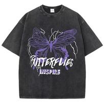 Cotton Washed T-Shirts All-Math O-Neck Distressed Tee Shirts Purple Spider Printing Tops Summer Street Female Clothes S įvairiaspalvis